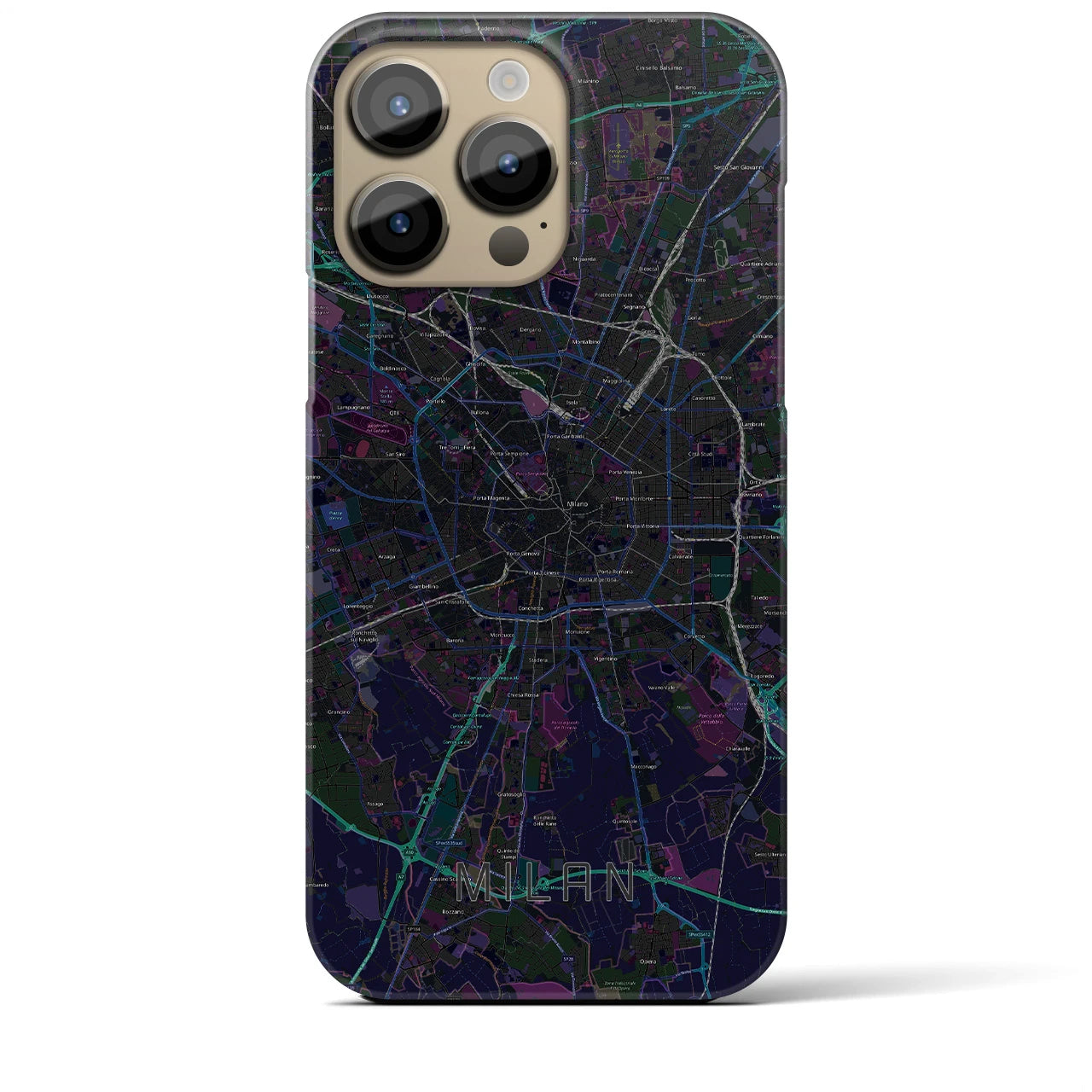 【ミラノ】地図柄iPhoneケース（バックカバータイプ・ブラック）iPhone 14 Pro Max 用