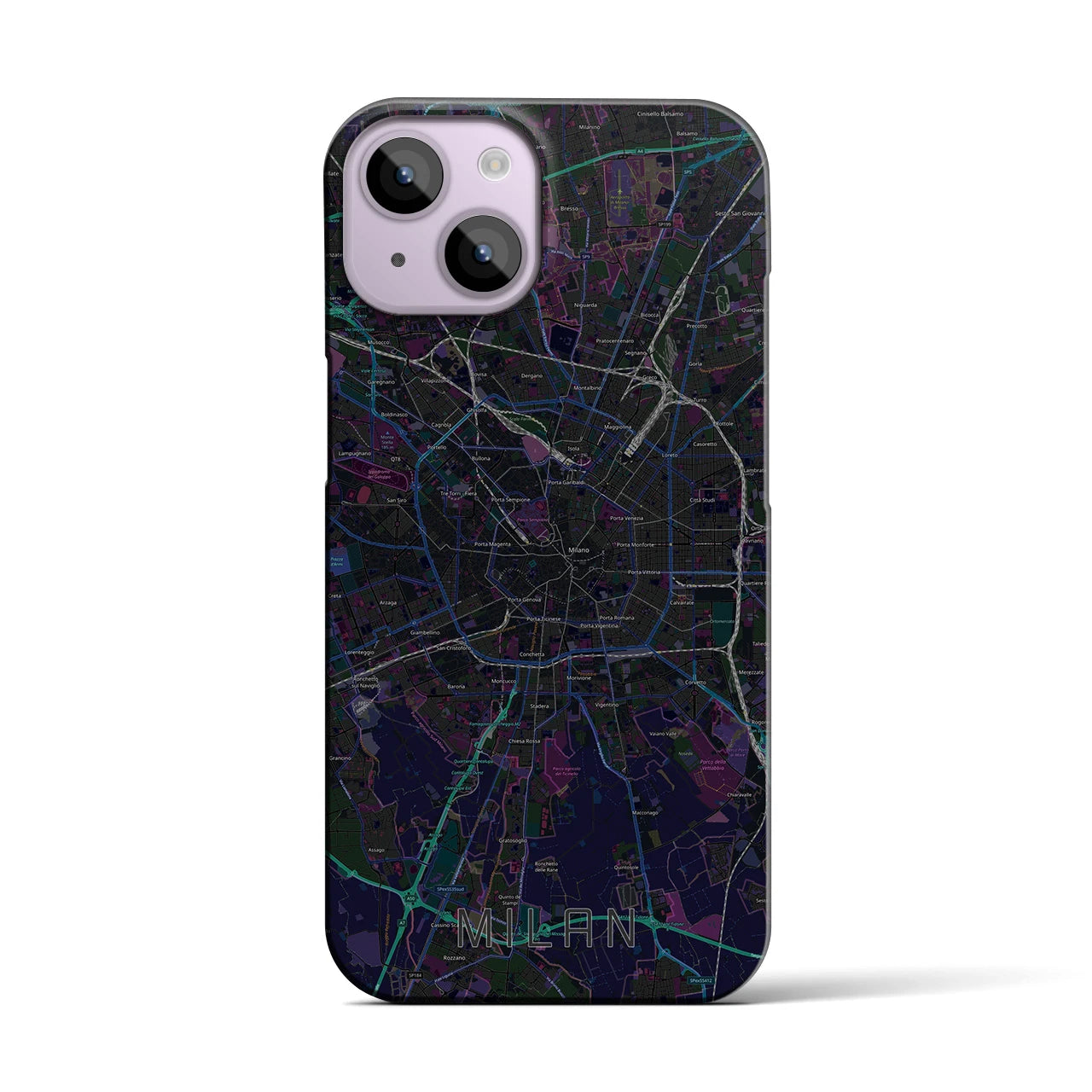 【ミラノ】地図柄iPhoneケース（バックカバータイプ・ブラック）iPhone 14 用