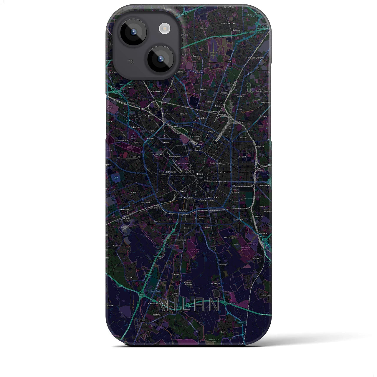 【ミラノ】地図柄iPhoneケース（バックカバータイプ・ブラック）iPhone 14 Plus 用