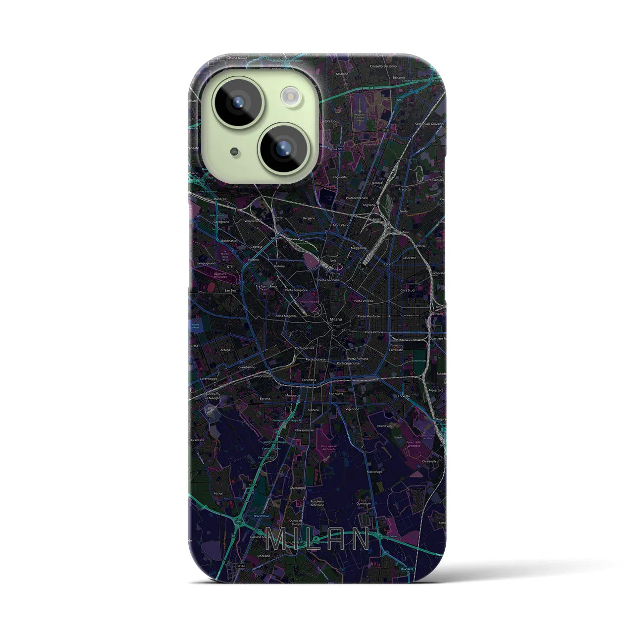 【ミラノ】地図柄iPhoneケース（バックカバータイプ・ブラック）iPhone 15 用