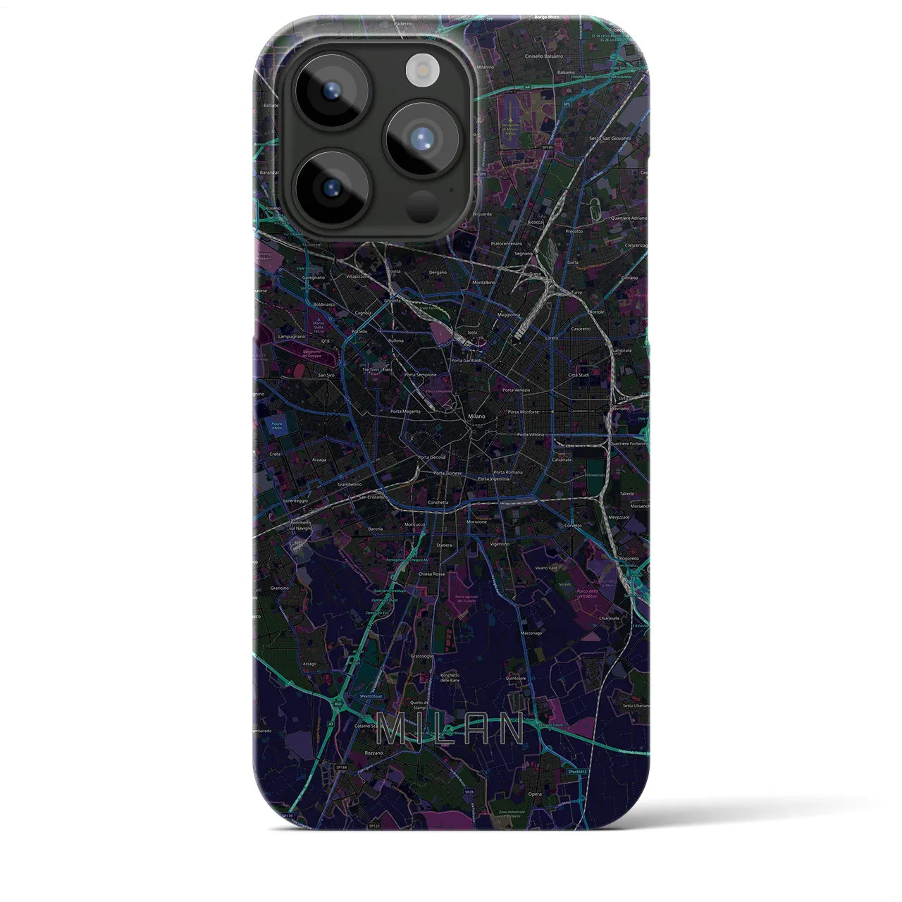 【ミラノ】地図柄iPhoneケース（バックカバータイプ・ブラック）iPhone 15 Pro Max 用