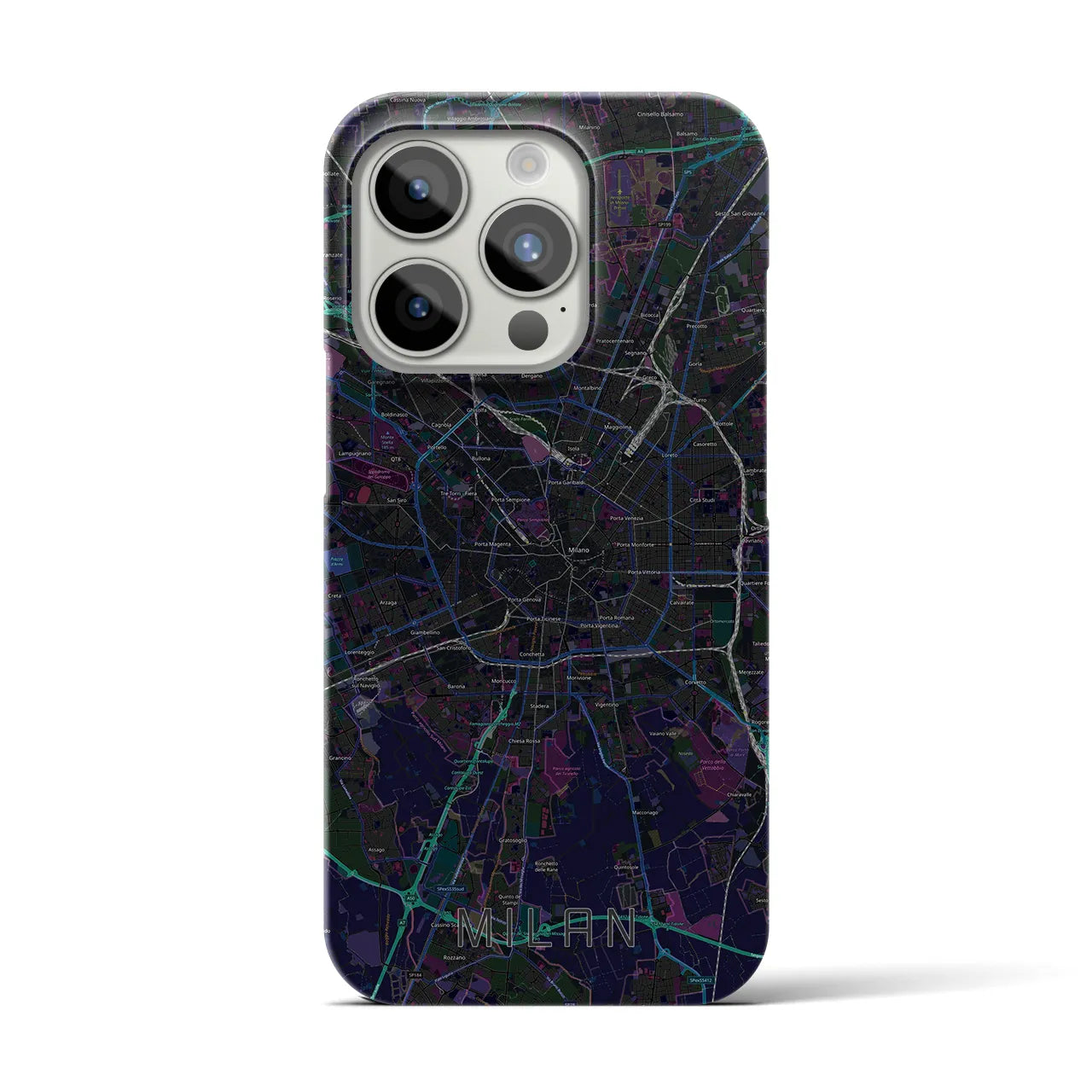 【ミラノ】地図柄iPhoneケース（バックカバータイプ・ブラック）iPhone 15 Pro 用