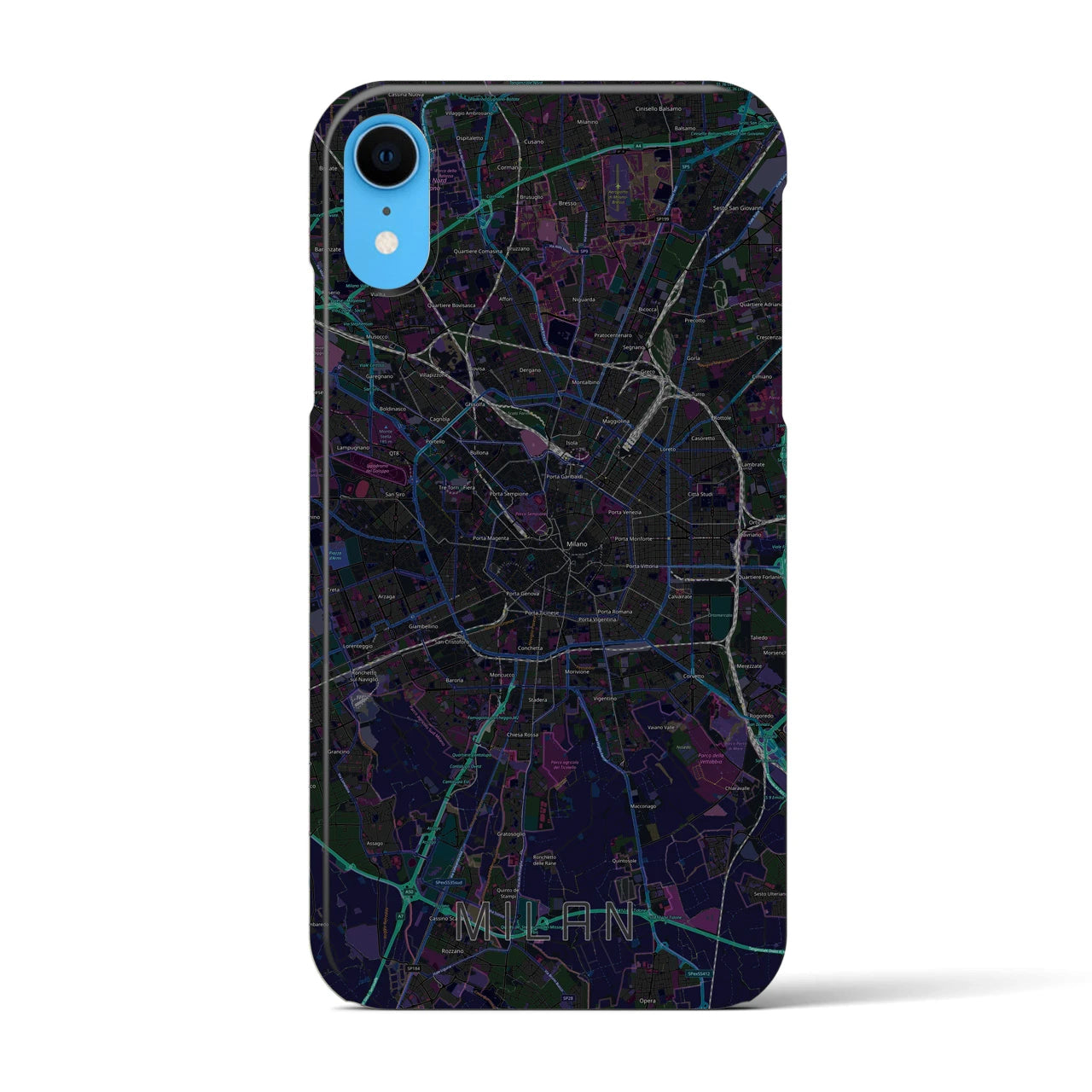 【ミラノ】地図柄iPhoneケース（バックカバータイプ・ブラック）iPhone XR 用