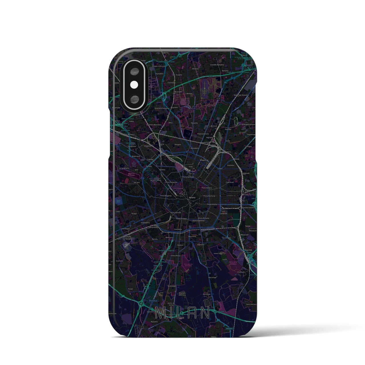 【ミラノ】地図柄iPhoneケース（バックカバータイプ・ブラック）iPhone XS / X 用