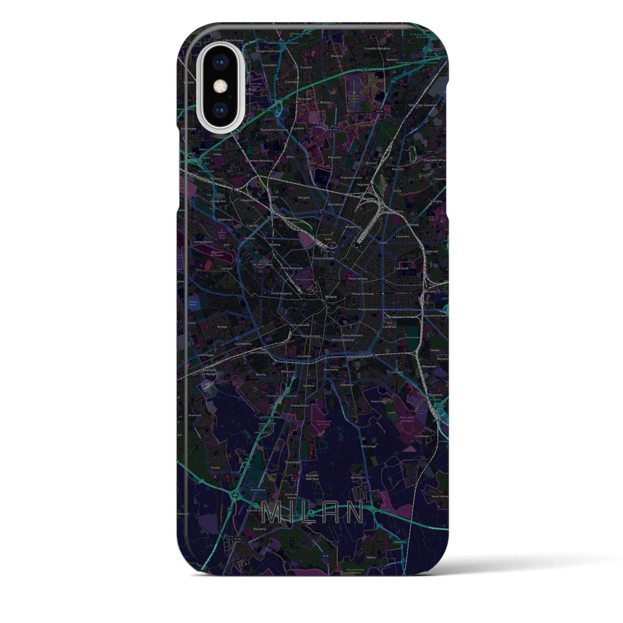 【ミラノ】地図柄iPhoneケース（バックカバータイプ・ブラック）iPhone XS Max 用