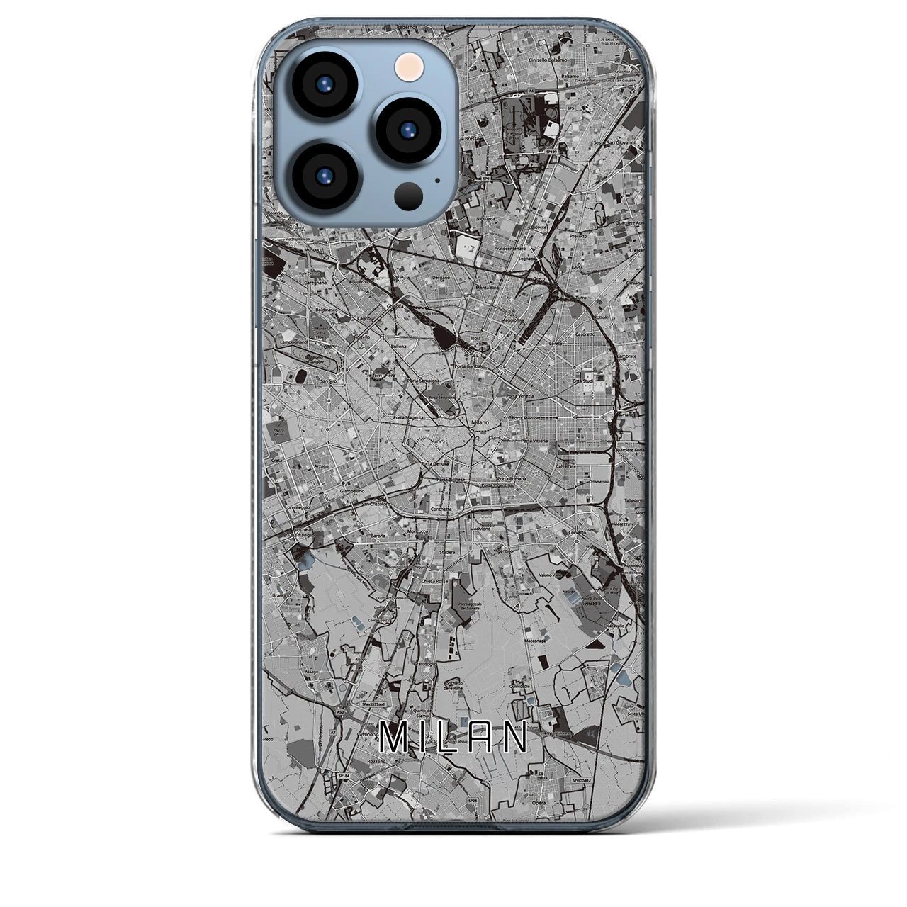 【ミラノ】地図柄iPhoneケース（クリアタイプ・モノトーン）iPhone 13 Pro Max 用