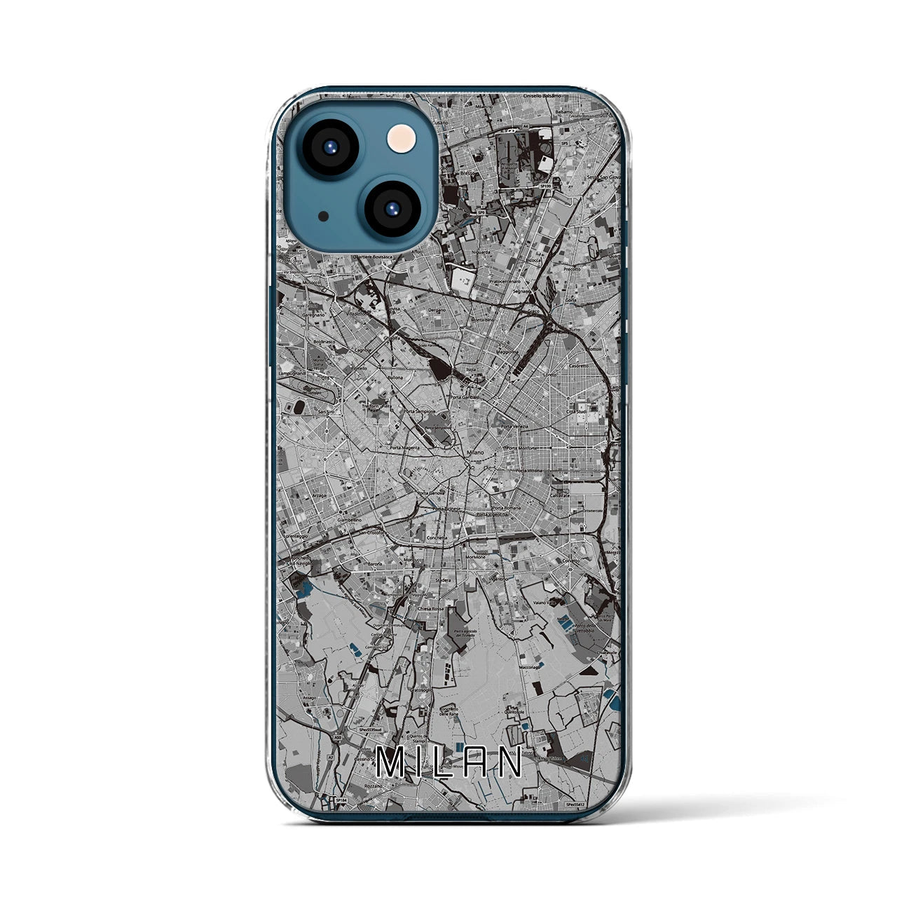 【ミラノ】地図柄iPhoneケース（クリアタイプ・モノトーン）iPhone 13 用