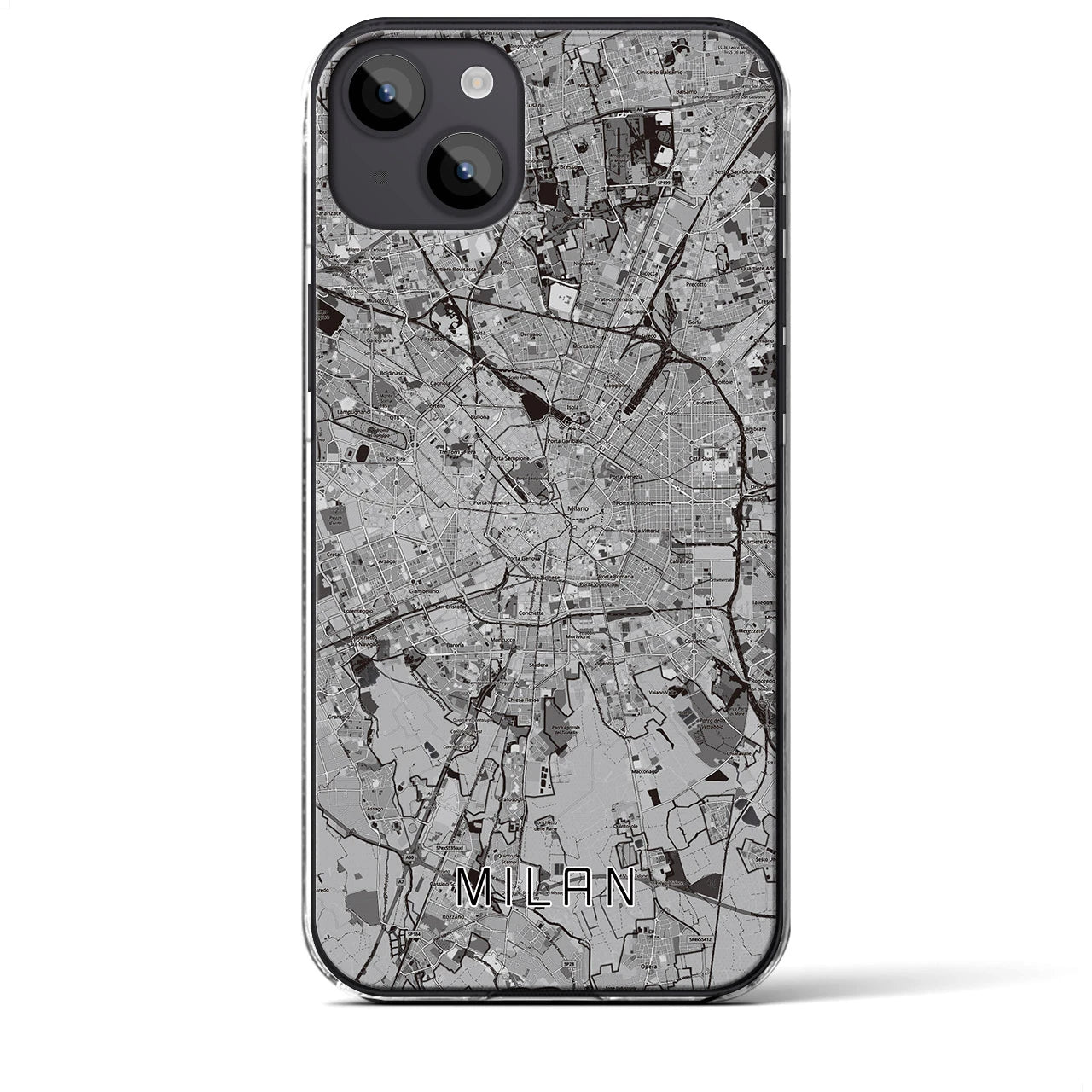 【ミラノ】地図柄iPhoneケース（クリアタイプ・モノトーン）iPhone 14 Plus 用