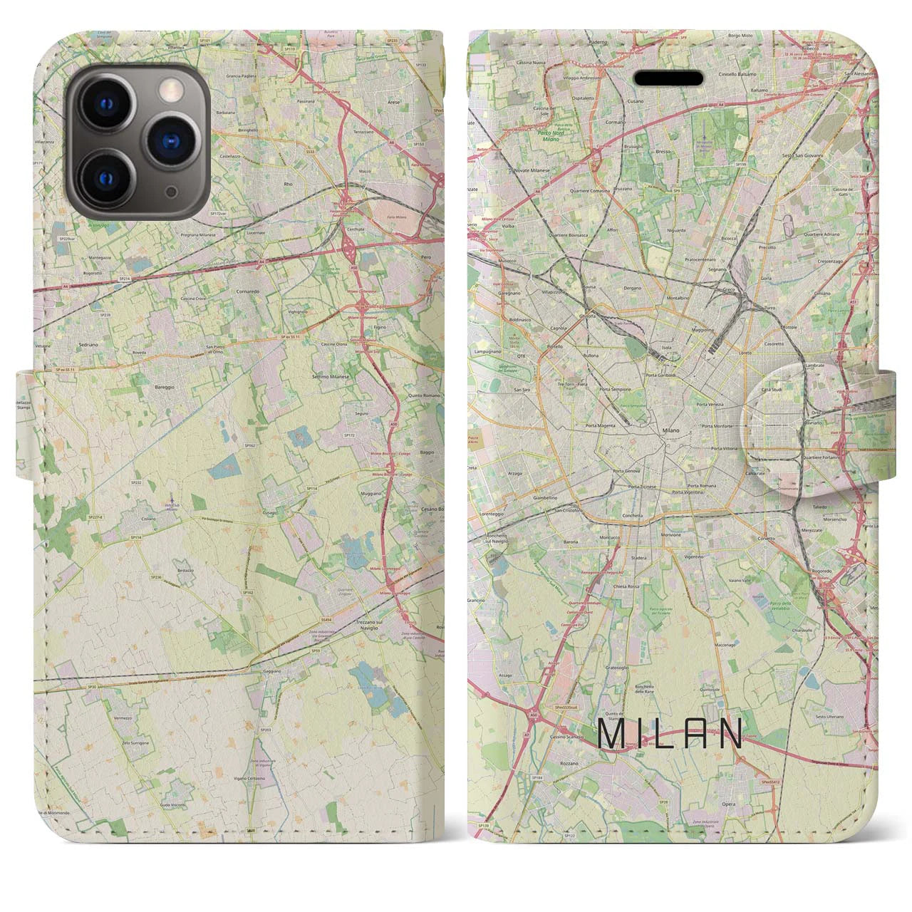 【ミラノ】地図柄iPhoneケース（手帳両面タイプ・ナチュラル）iPhone 11 Pro Max 用