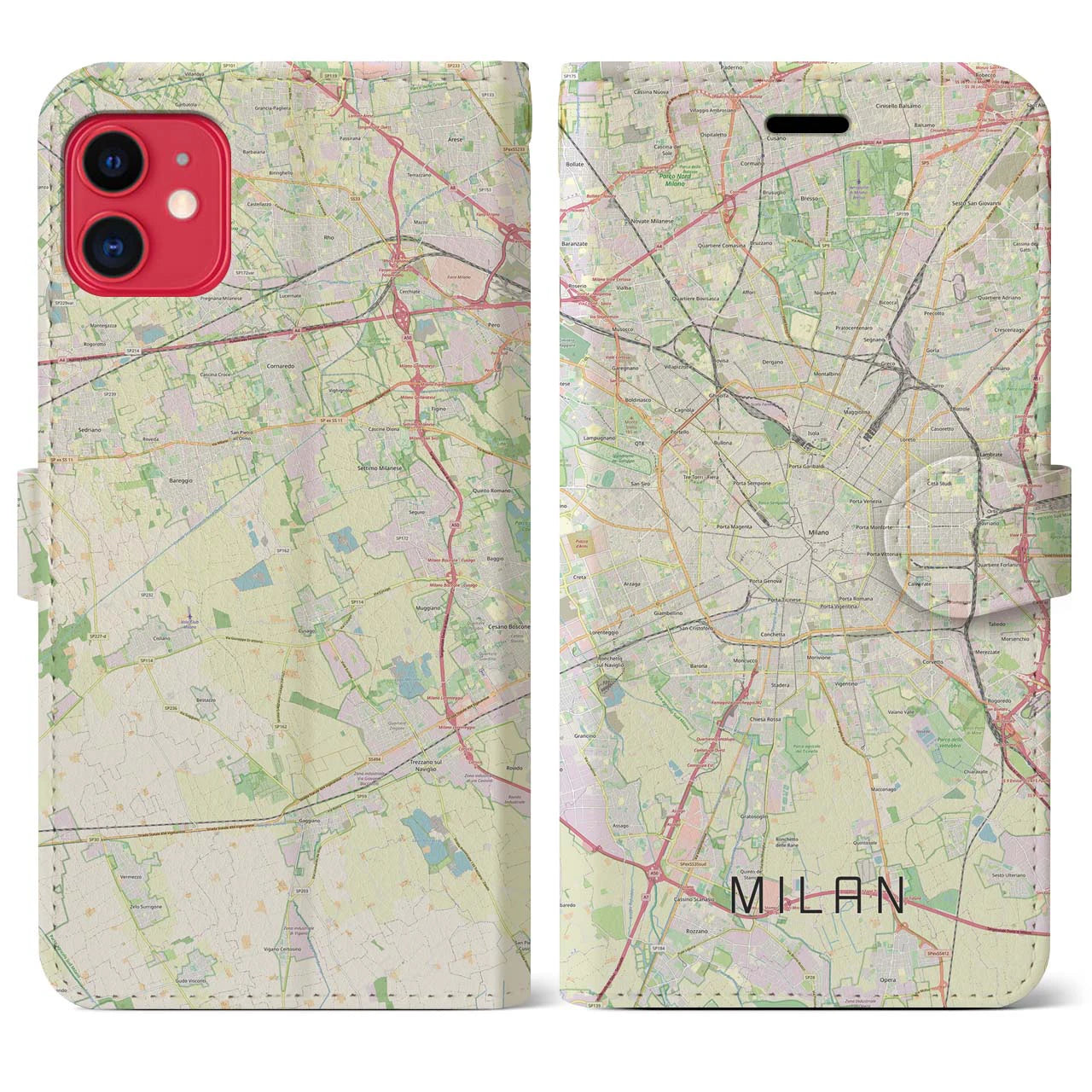 【ミラノ】地図柄iPhoneケース（手帳両面タイプ・ナチュラル）iPhone 11 用