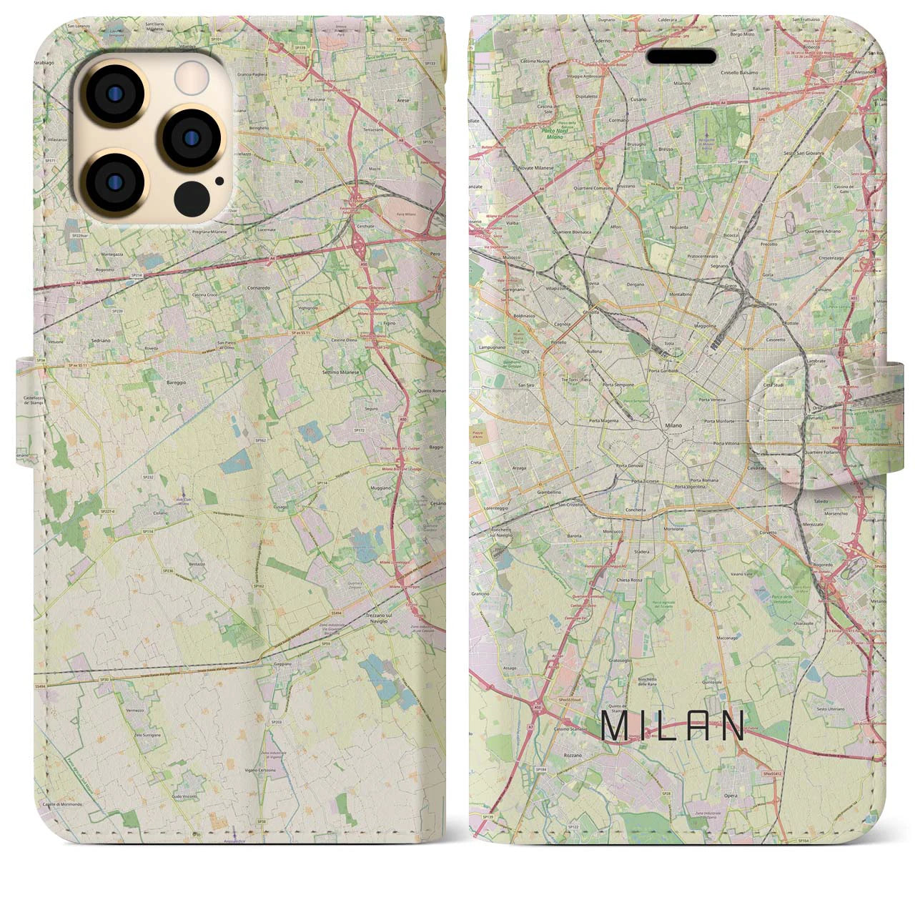 【ミラノ】地図柄iPhoneケース（手帳両面タイプ・ナチュラル）iPhone 12 Pro Max 用