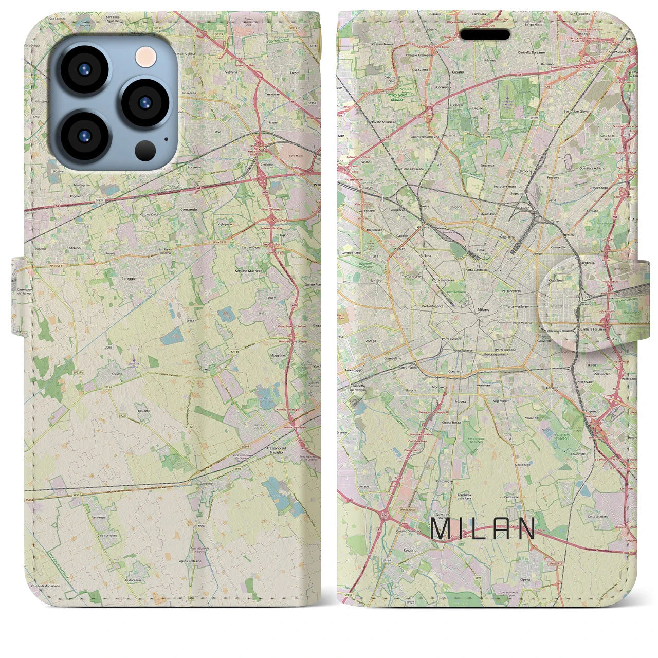 【ミラノ】地図柄iPhoneケース（手帳両面タイプ・ナチュラル）iPhone 13 Pro Max 用