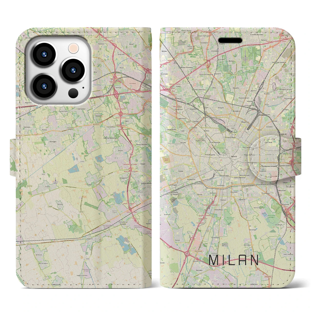 【ミラノ】地図柄iPhoneケース（手帳両面タイプ・ナチュラル）iPhone 13 Pro 用