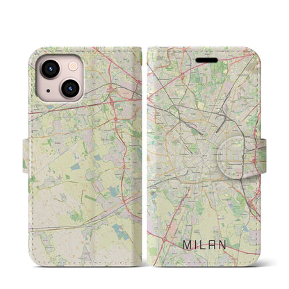 【ミラノ（イタリア）】地図柄iPhoneケース（手帳タイプ）ナチュラル・iPhone 13 mini 用