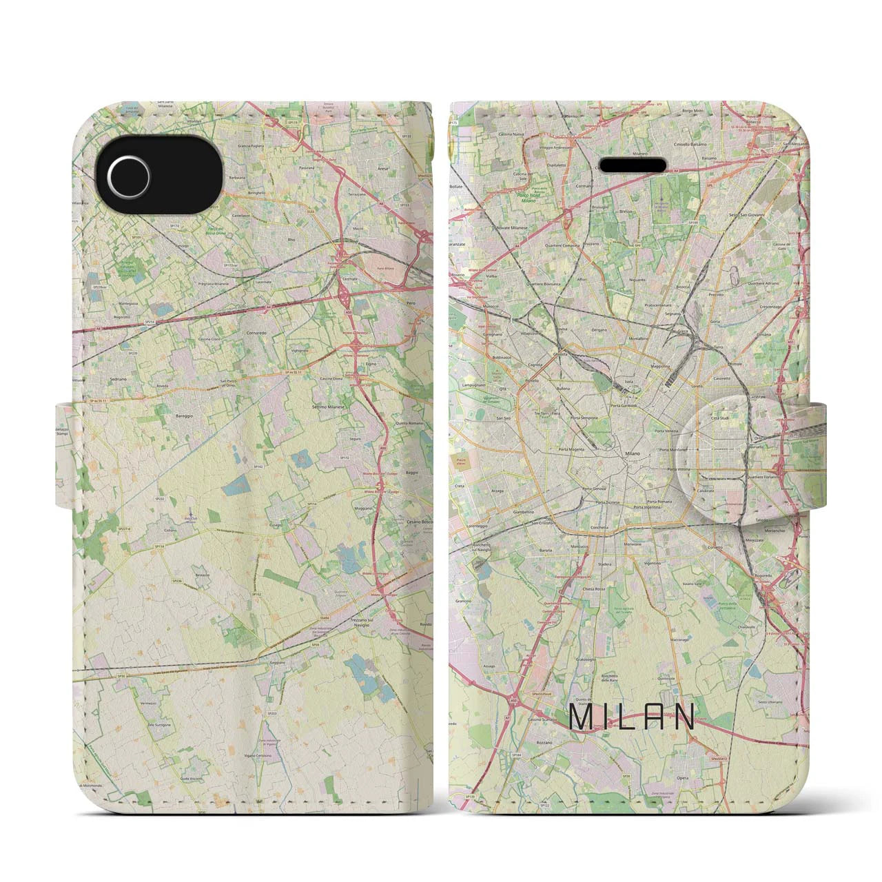 【ミラノ】地図柄iPhoneケース（手帳両面タイプ・ナチュラル）iPhone SE（第3 / 第2世代） / 8 / 7 / 6s / 6 用
