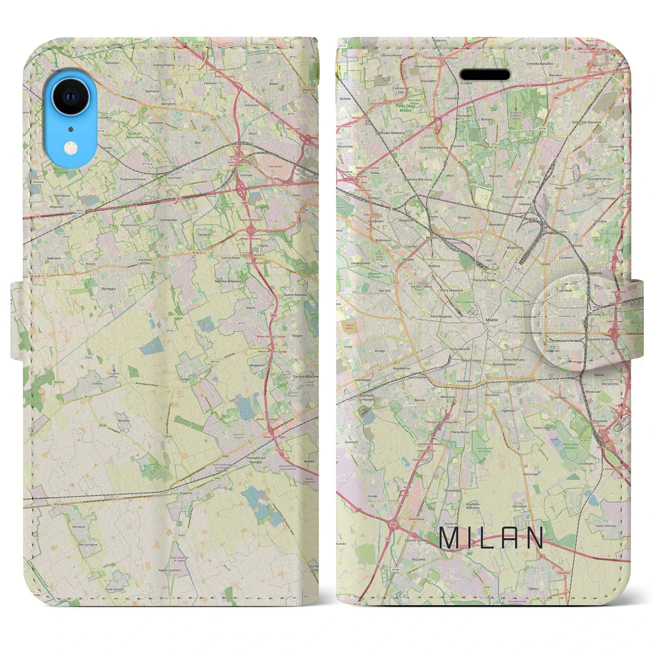 【ミラノ】地図柄iPhoneケース（手帳両面タイプ・ナチュラル）iPhone XR 用