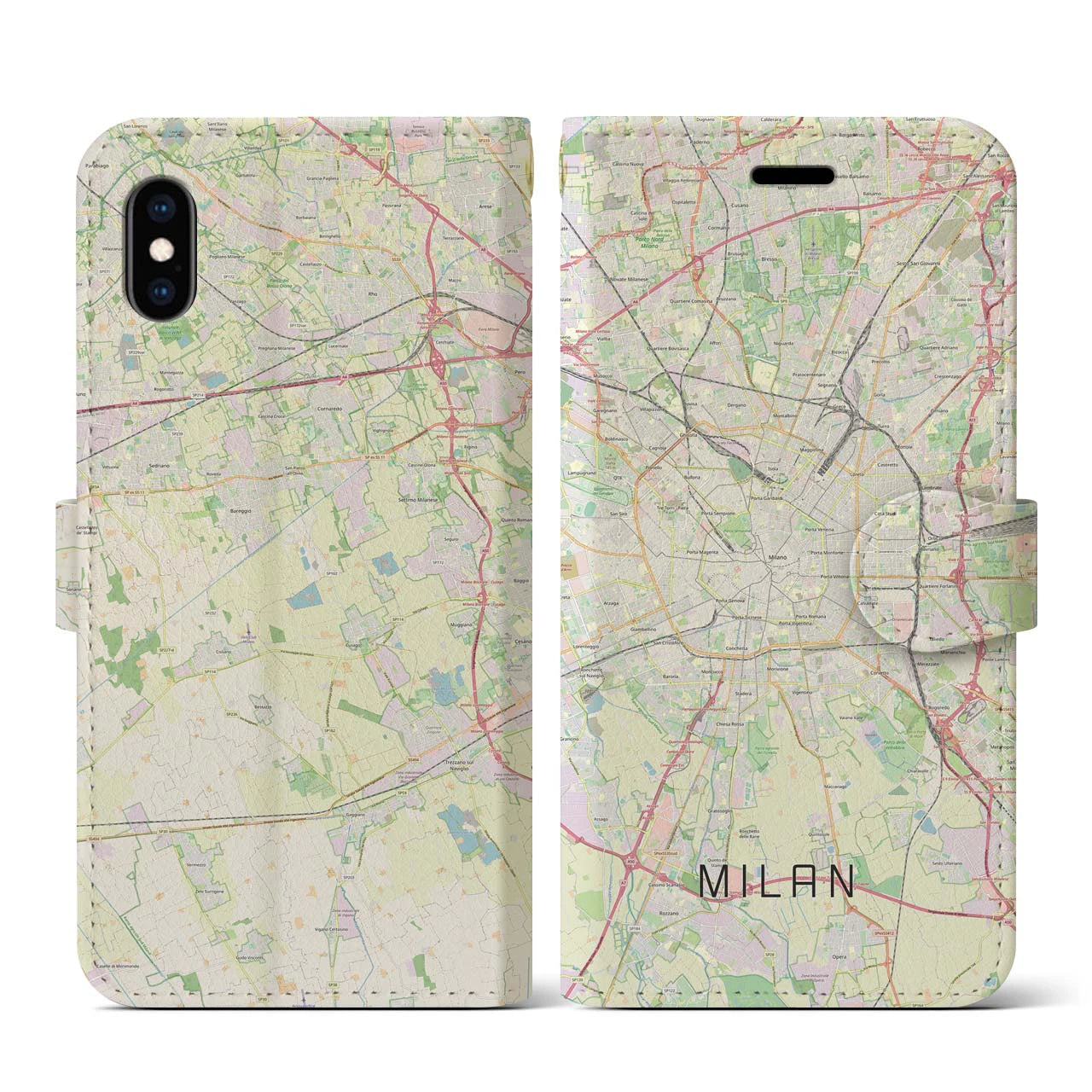 【ミラノ】地図柄iPhoneケース（手帳両面タイプ・ナチュラル）iPhone XS / X 用