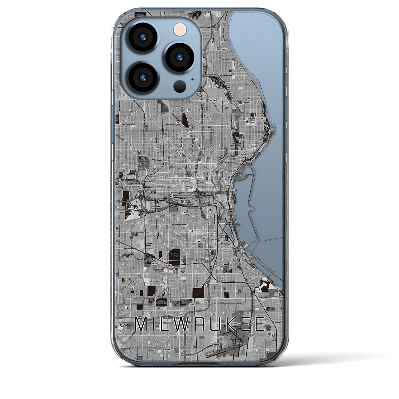【ミルウォーキー】地図柄iPhoneケース（クリアタイプ・モノトーン）iPhone 13 Pro Max 用