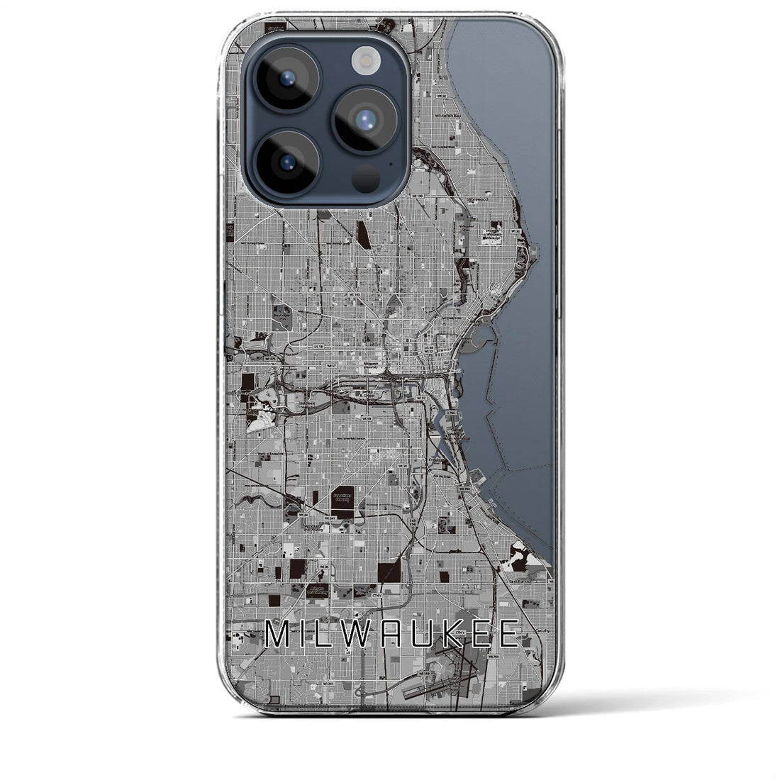 【ミルウォーキー】地図柄iPhoneケース（クリアタイプ・モノトーン）iPhone 15 Pro Max 用