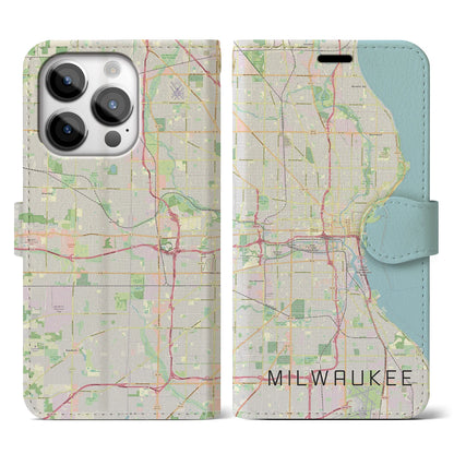 【ミルウォーキー（アメリカ）】地図柄iPhoneケース（手帳タイプ）ナチュラル・iPhone 14 Pro 用