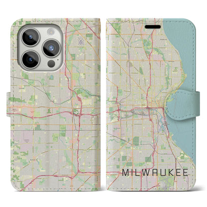 【ミルウォーキー（アメリカ）】地図柄iPhoneケース（手帳タイプ）ナチュラル・iPhone 15 Pro 用