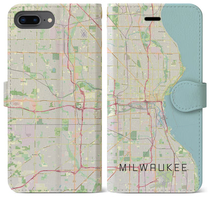 【ミルウォーキー（アメリカ）】地図柄iPhoneケース（手帳タイプ）ナチュラル・iPhone 8Plus /7Plus / 6sPlus / 6Plus 用