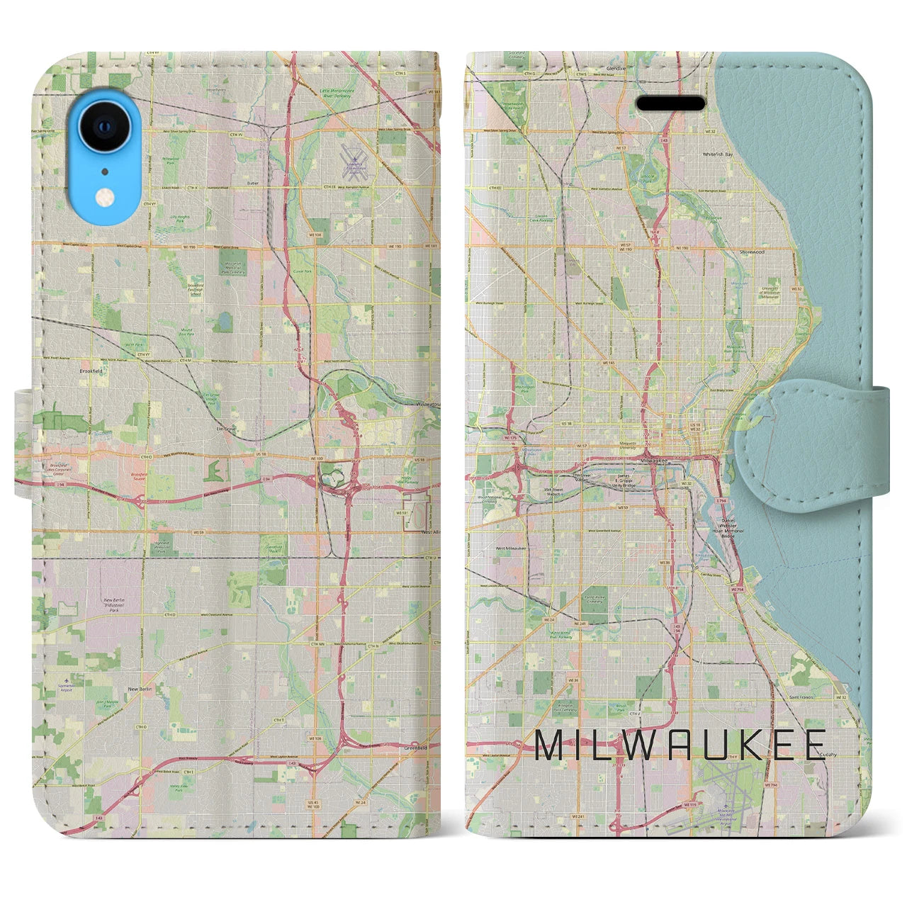 【ミルウォーキー】地図柄iPhoneケース（手帳両面タイプ・ナチュラル）iPhone XR 用