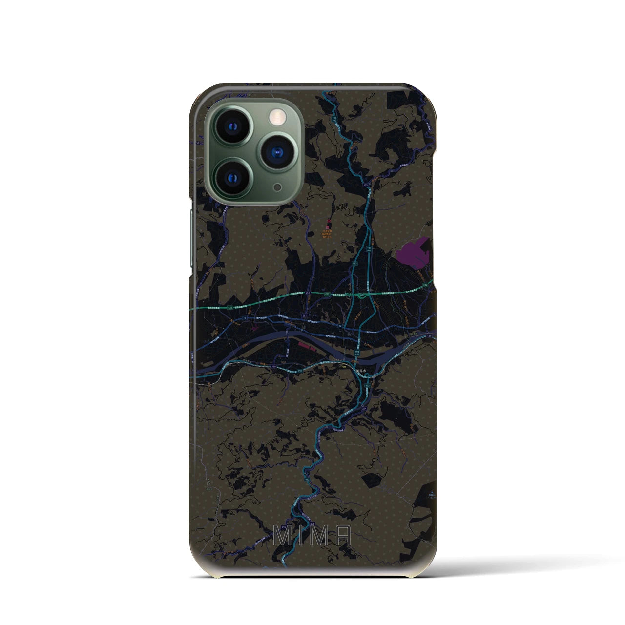 【美馬】地図柄iPhoneケース（バックカバータイプ・ブラック）iPhone 11 Pro 用