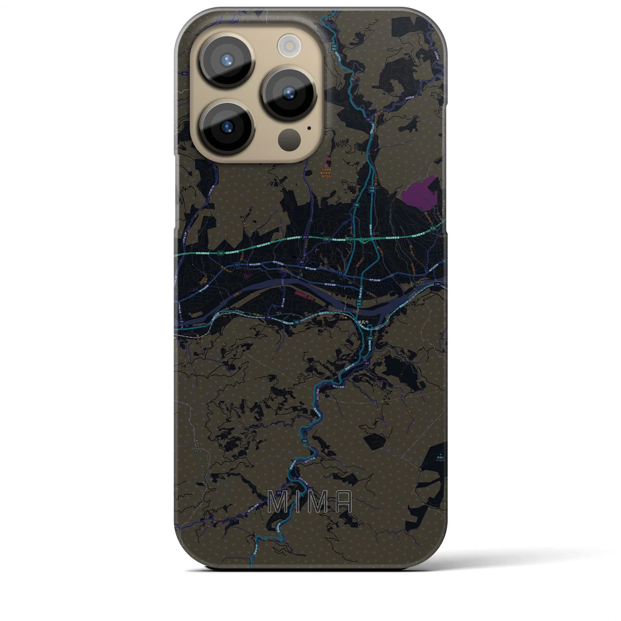 【美馬】地図柄iPhoneケース（バックカバータイプ・ブラック）iPhone 14 Pro Max 用