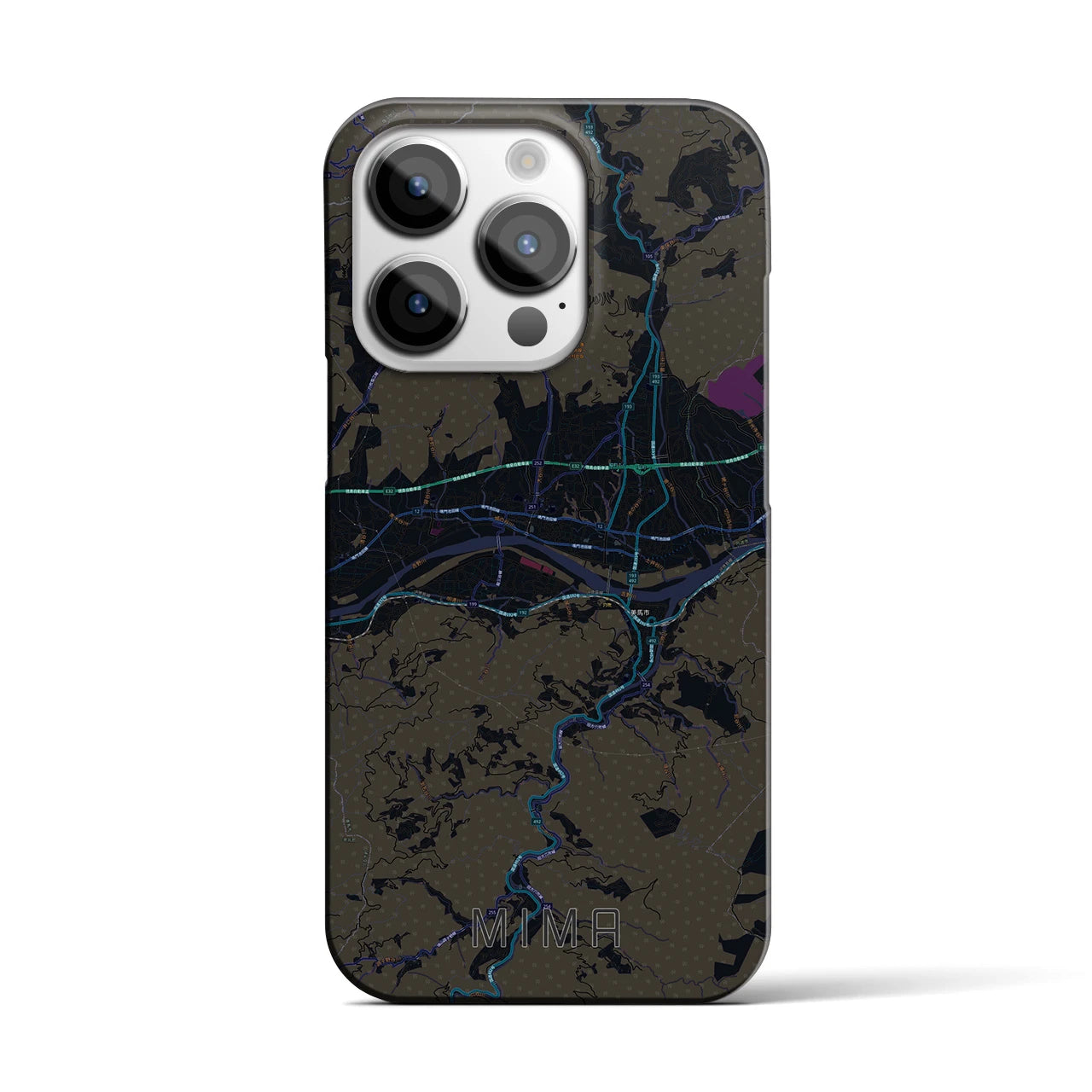 【美馬】地図柄iPhoneケース（バックカバータイプ・ブラック）iPhone 14 Pro 用