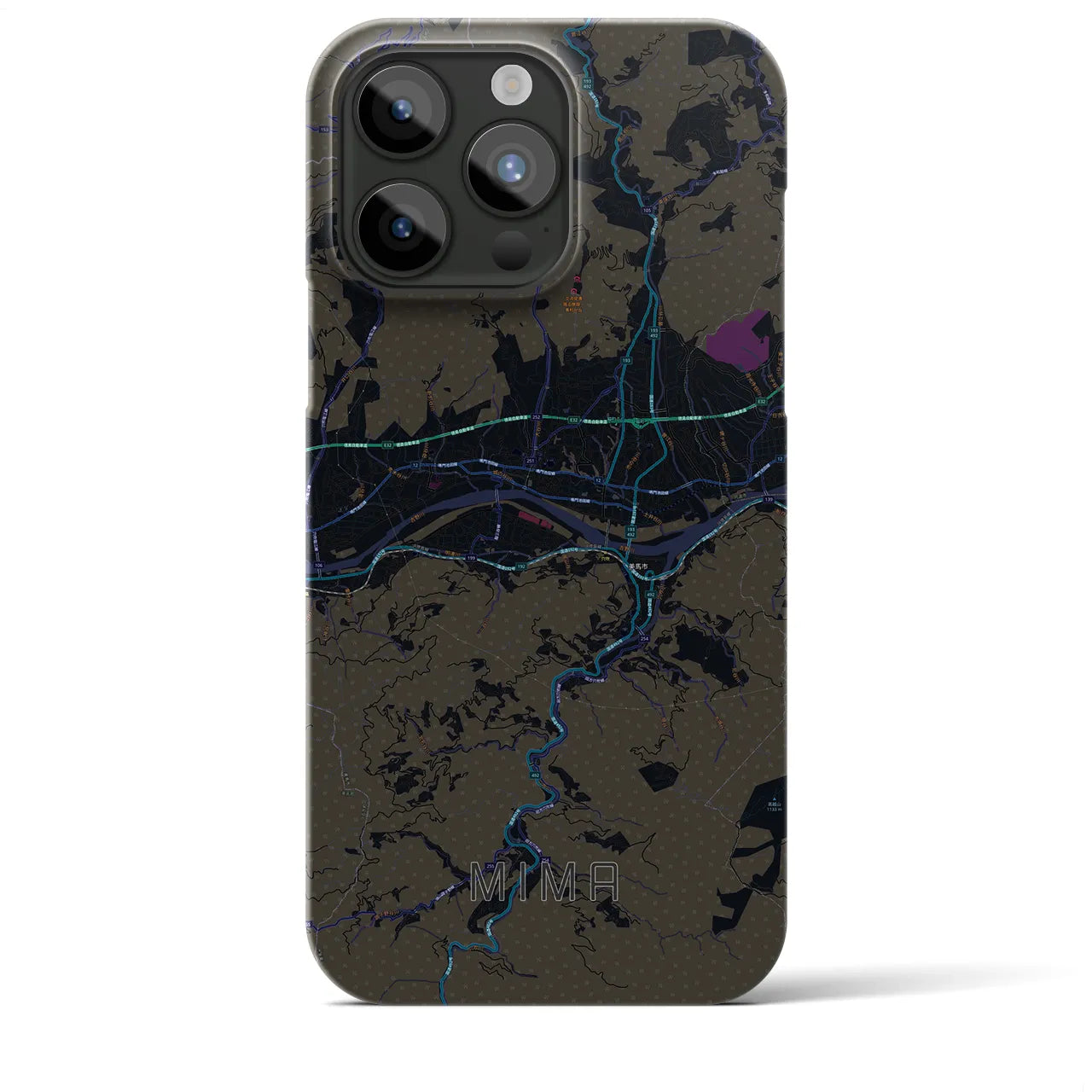 【美馬】地図柄iPhoneケース（バックカバータイプ・ブラック）iPhone 15 Pro Max 用