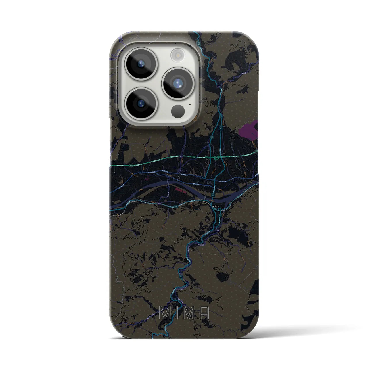 【美馬】地図柄iPhoneケース（バックカバータイプ・ブラック）iPhone 15 Pro 用