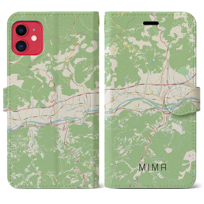 【美馬（徳島県）】地図柄iPhoneケース（手帳タイプ）ナチュラル・iPhone 11 用