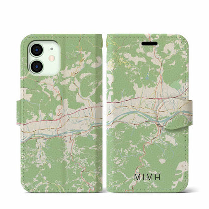 【美馬（徳島県）】地図柄iPhoneケース（手帳タイプ）ナチュラル・iPhone 12 mini 用