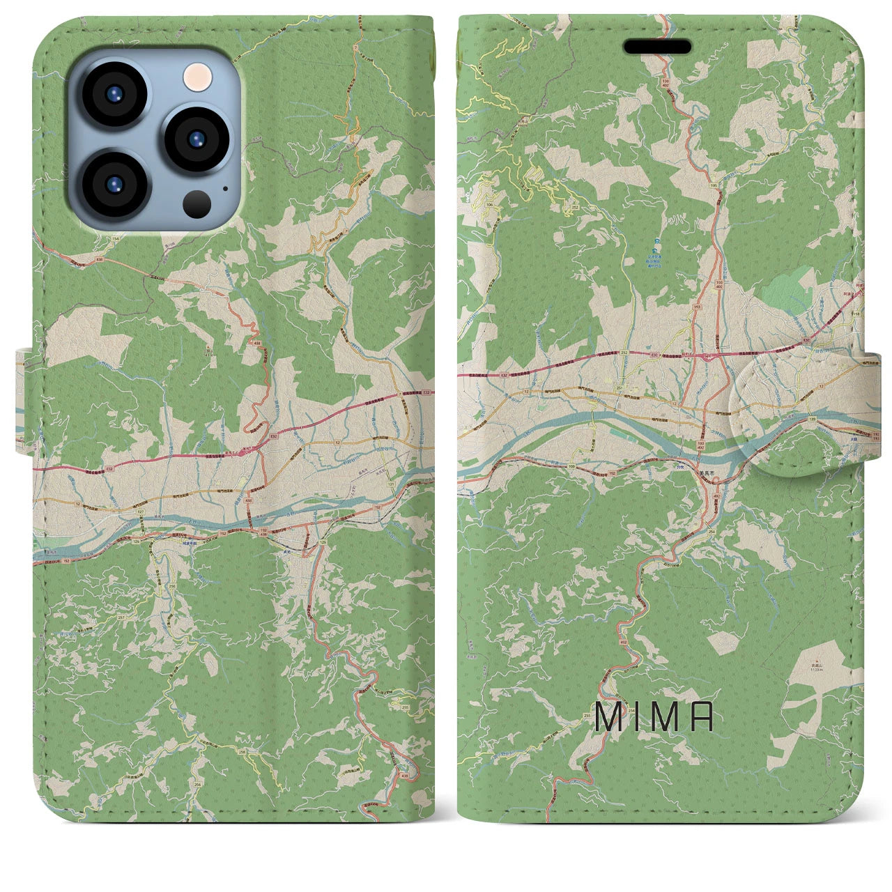 【美馬】地図柄iPhoneケース（手帳両面タイプ・ナチュラル）iPhone 13 Pro Max 用