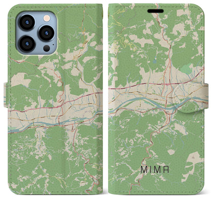 【美馬（徳島県）】地図柄iPhoneケース（手帳タイプ）ナチュラル・iPhone 13 Pro Max 用