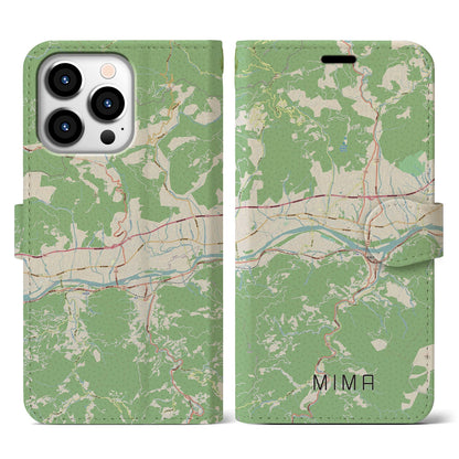 【美馬（徳島県）】地図柄iPhoneケース（手帳タイプ）ナチュラル・iPhone 13 Pro 用