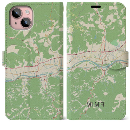 【美馬（徳島県）】地図柄iPhoneケース（手帳タイプ）ナチュラル・iPhone 15 Plus 用