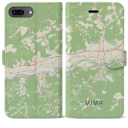 【美馬（徳島県）】地図柄iPhoneケース（手帳タイプ）ナチュラル・iPhone 8Plus /7Plus / 6sPlus / 6Plus 用