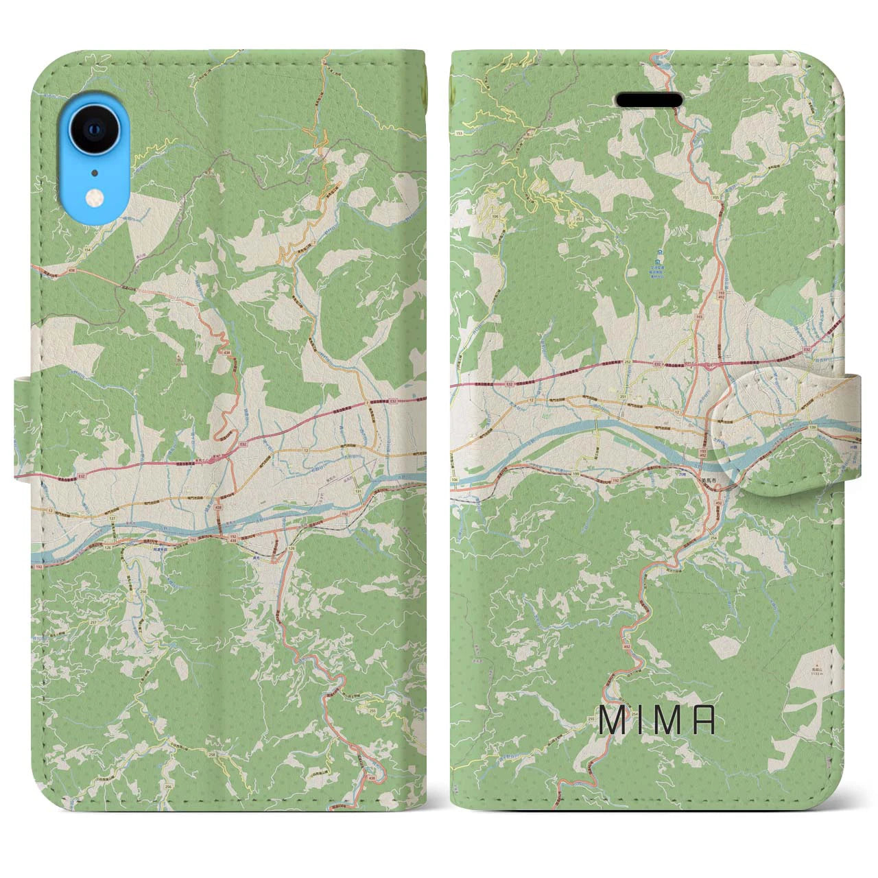 【美馬】地図柄iPhoneケース（手帳両面タイプ・ナチュラル）iPhone XR 用