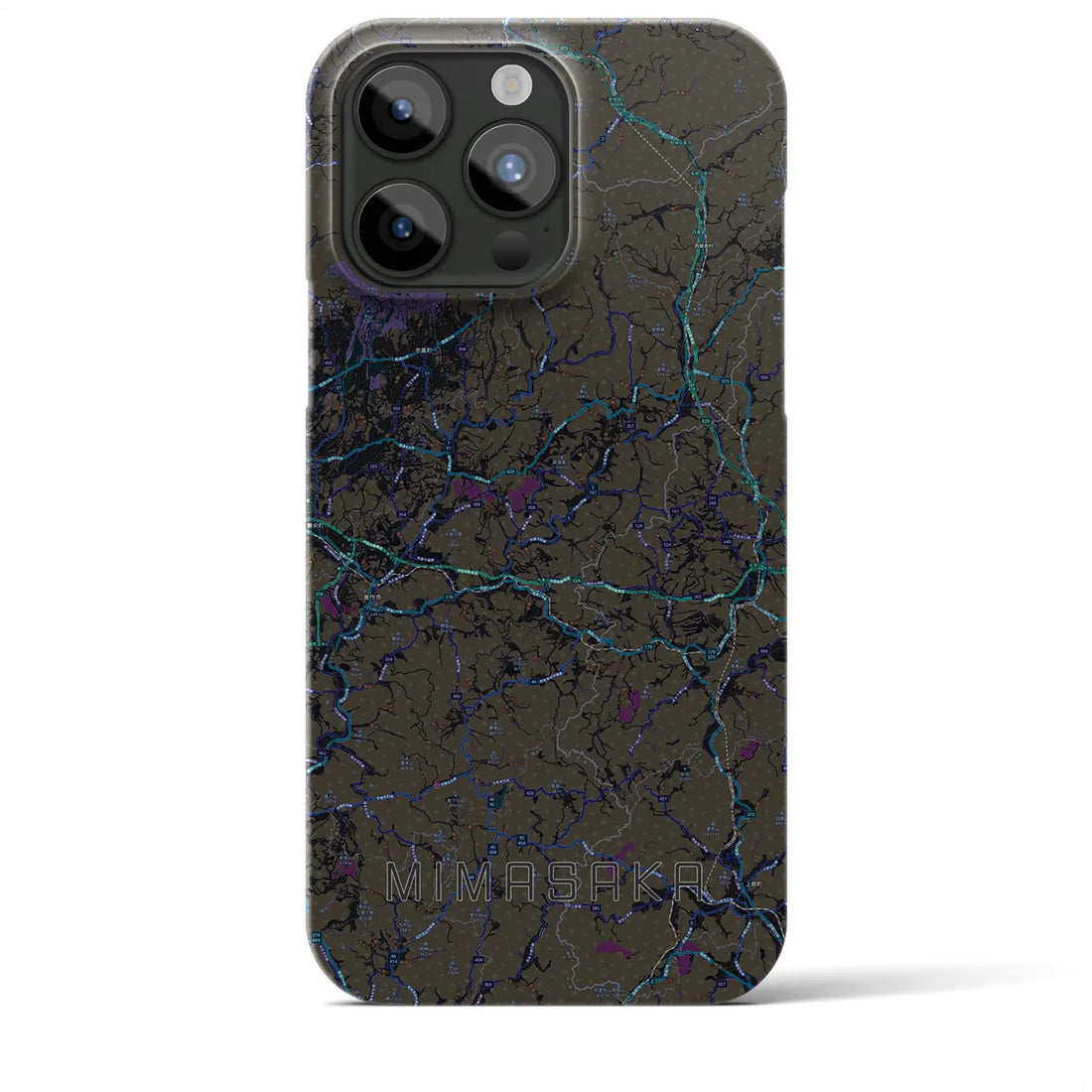 【美作】地図柄iPhoneケース（バックカバータイプ・ブラック）iPhone 15 Pro Max 用