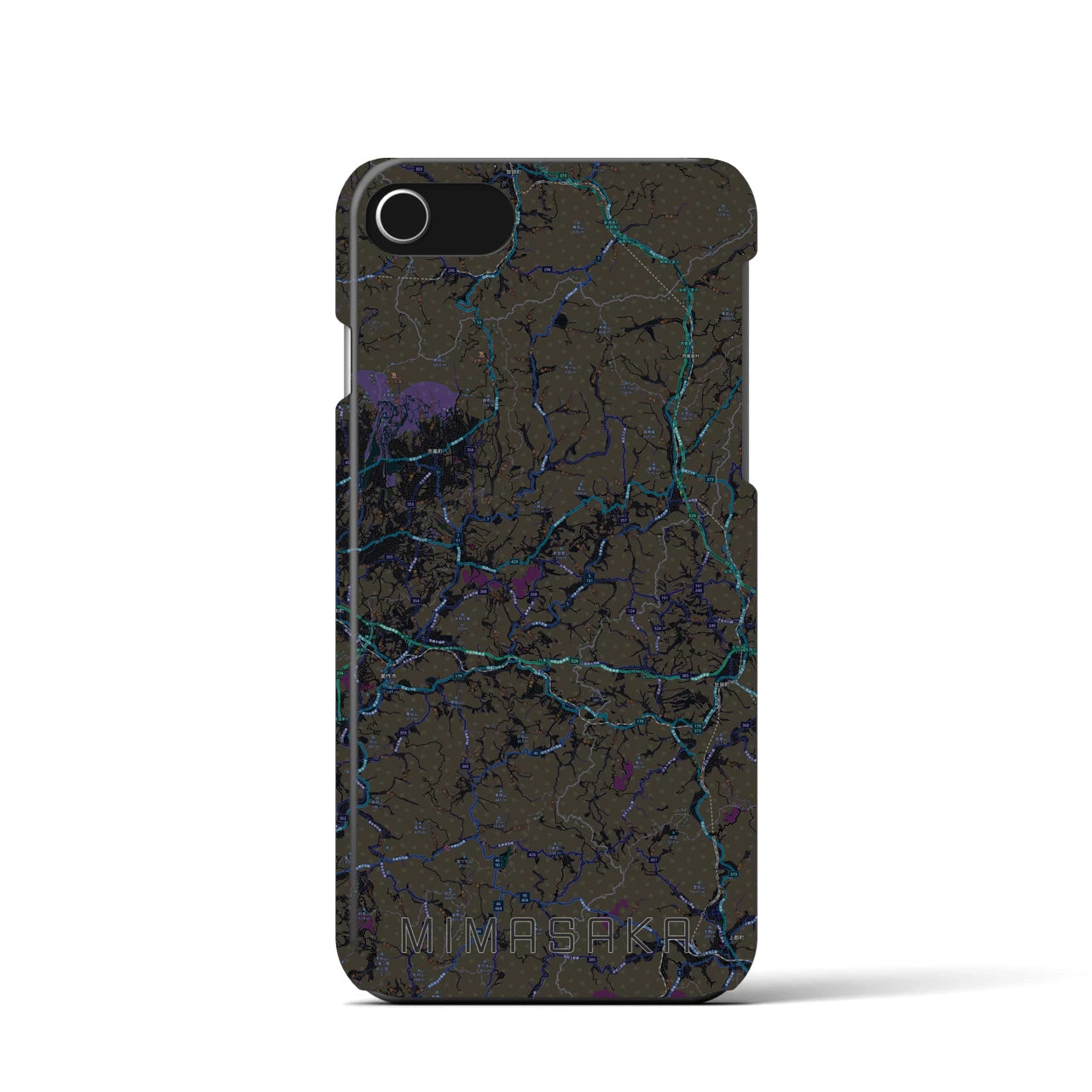 【美作】地図柄iPhoneケース（バックカバータイプ・ブラック）iPhone SE（第3 / 第2世代） / 8 / 7 / 6s / 6 用