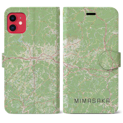 【美作（岡山県）】地図柄iPhoneケース（手帳タイプ）ナチュラル・iPhone 11 用