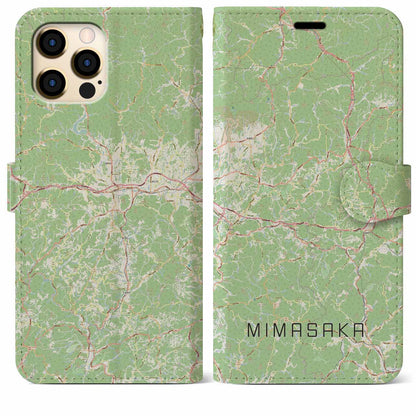 【美作（岡山県）】地図柄iPhoneケース（手帳タイプ）ナチュラル・iPhone 12 Pro Max 用