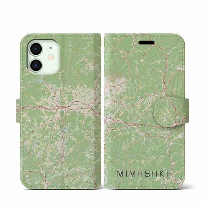 【美作（岡山県）】地図柄iPhoneケース（手帳タイプ）ナチュラル・iPhone 12 mini 用