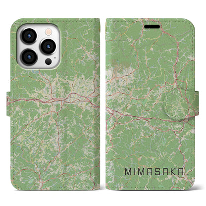 【美作（岡山県）】地図柄iPhoneケース（手帳タイプ）ナチュラル・iPhone 13 Pro 用