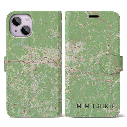 【美作（岡山県）】地図柄iPhoneケース（手帳タイプ）ナチュラル・iPhone 14 用