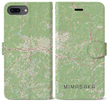 【美作（岡山県）】地図柄iPhoneケース（手帳タイプ）ナチュラル・iPhone 8Plus /7Plus / 6sPlus / 6Plus 用