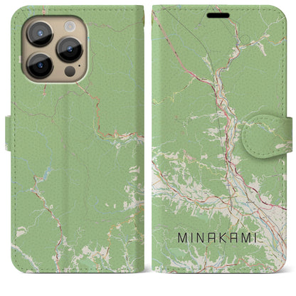 【みなかみ（群馬県）】地図柄iPhoneケース（手帳タイプ）ナチュラル・iPhone 14 Pro Max 用