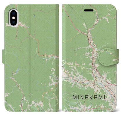 【みなかみ（群馬県）】地図柄iPhoneケース（手帳タイプ）ナチュラル・iPhone XS Max 用